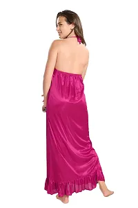 Reposey Women Magenta Satin Solid Nighty With Robe (Free Size )-thumb3