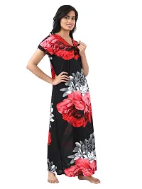 Satin Floral Maxi Length Nightgown (Red_Free Size)-thumb3