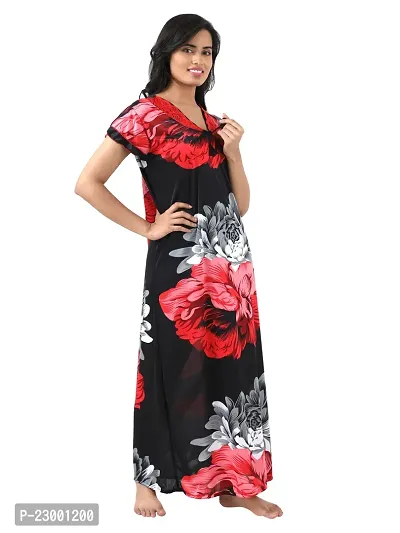 Satin Floral Maxi Length Nightgown (Red_Free Size)-thumb4