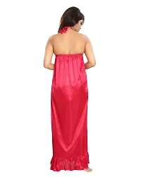 Reposey Women Red Satin Solid Nighty With Robe (Free Size )-thumb3