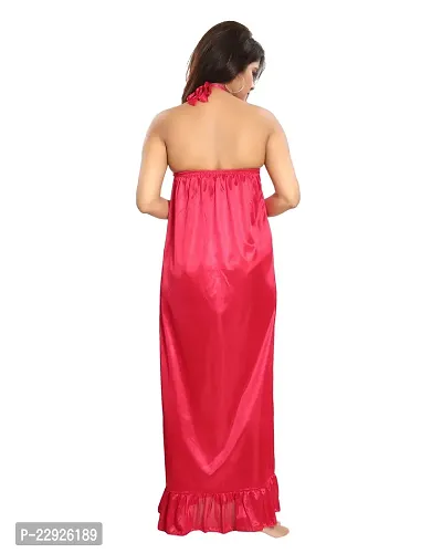 Reposey Women Red Satin Solid Nighty With Robe (Free Size )-thumb4