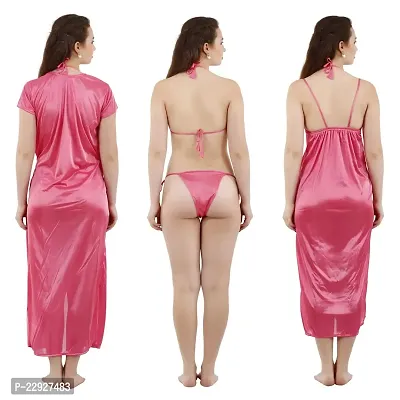 Stylish Casual Pink Solid Satin Nightdress For Women-thumb2