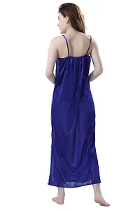 Satin Solid Maxi Length Nightgown (Blue_Free Size)-thumb1