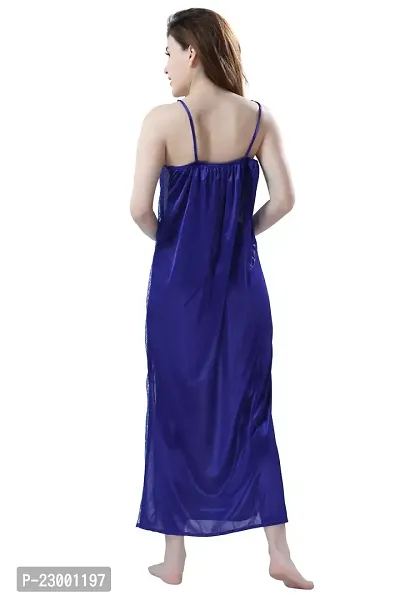 Satin Solid Maxi Length Nightgown (Blue_Free Size)-thumb2