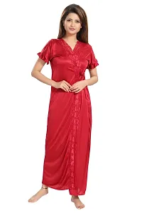 Reposey Women Maroon Satin Solid Nighty With Robe (Free Size )-thumb2