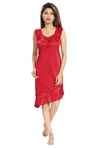 Reposey Women Maroon Satin Solid Nighty With Robe (Free Size )-thumb1