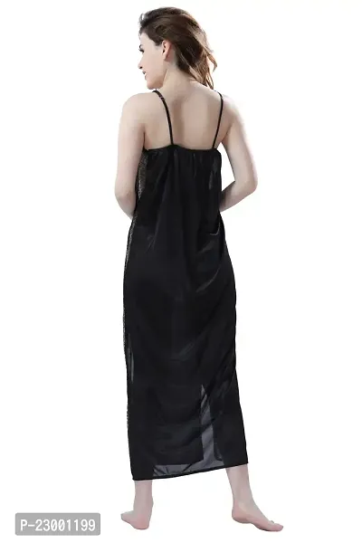 Satin Solid Maxi Length Nightgown (Black_Free Size)-thumb2