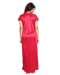 Reposey Women Red Satin Solid Nighty With Robe (Free Size )-thumb4