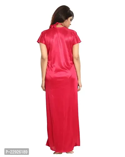 Reposey Women Red Satin Solid Nighty With Robe (Free Size )-thumb5