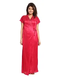 Reposey Women Red Satin Solid Nighty With Robe (Free Size )-thumb2