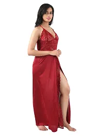 Satin Solid Maxi Length Nightgown (Maroon_Free Size)-thumb2