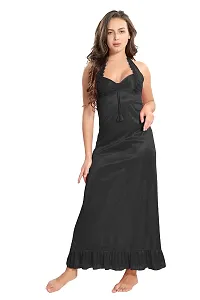 Reposey Women Black Satin Solid Nighty With Robe (Free Size )-thumb1