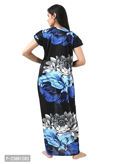 Satin Floral Maxi Length Nightgown (Blue_Free Size)-thumb2