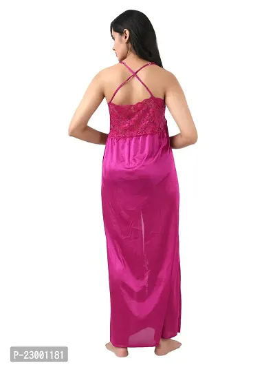 Satin Solid Maxi Length Nightgown (Magenta_Free Size)-thumb2