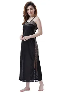 Satin Solid Maxi Length Nightgown (Black_Free Size)-thumb2