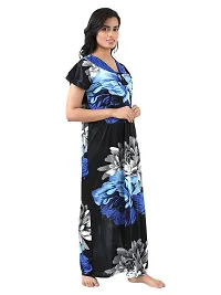 Satin Floral Maxi Length Nightgown (Blue_Free Size)-thumb3