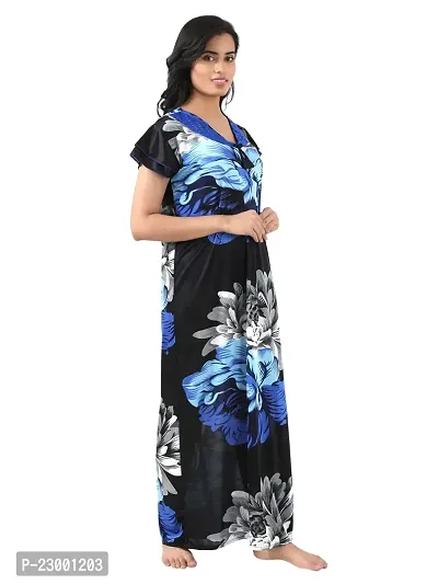 Satin Floral Maxi Length Nightgown (Blue_Free Size)-thumb4