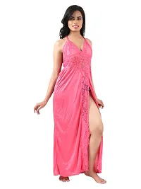 Satin Solid Maxi Length Nightgown (Pink_Free Size)-thumb2