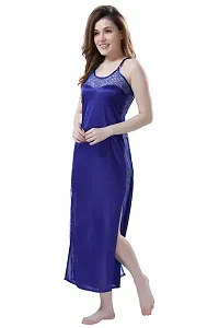 Satin Solid Maxi Length Nightgown (Blue_Free Size)-thumb2