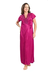 Reposey Women Magenta Satin Solid Nighty With Robe (Free Size )-thumb2