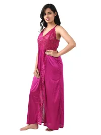 Satin Solid Maxi Length Nightgown (Magenta_Free Size)-thumb3