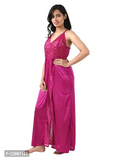 Satin Solid Maxi Length Nightgown (Magenta_Free Size)-thumb4