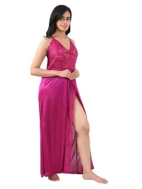 Satin Solid Maxi Length Nightgown (Magenta_Free Size)-thumb2