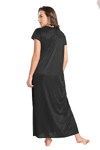 Reposey Women Black Satin Solid Nighty With Robe (Free Size )-thumb4