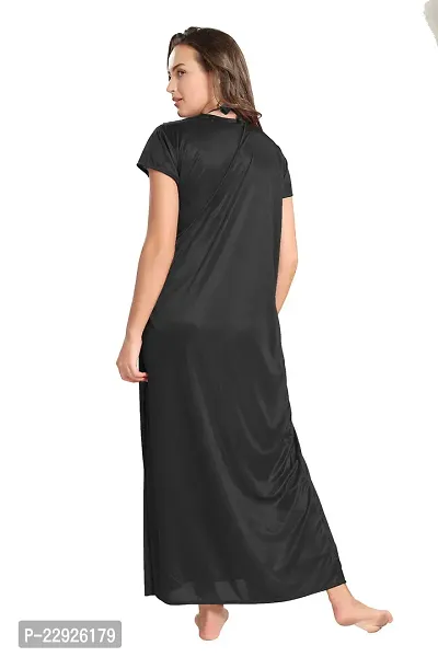 Reposey Women Black Satin Solid Nighty With Robe (Free Size )-thumb5