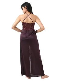 Satin Solid Maxi Length Nightgown (Brown_Free Size)-thumb1