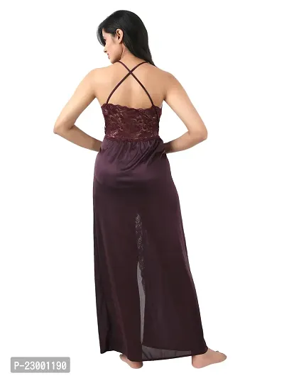 Satin Solid Maxi Length Nightgown (Brown_Free Size)-thumb2