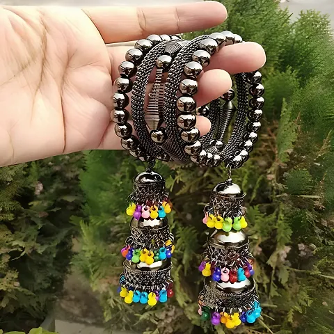 Classic Bangle Bracelets With Hanging Jhumka For Girls