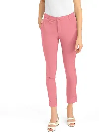 REVENZA Women's Lycra Stretchable Lightweight  Wrinkle Resistant Solid Trousers Pants (RVZF-1024_Pink_30)-thumb1