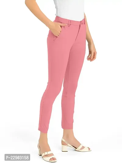 REVENZA Women's Lycra Stretchable Lightweight  Wrinkle Resistant Solid Trousers Pants (RVZF-1024_Pink_30)-thumb3