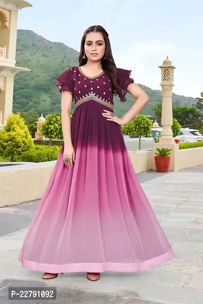 Women Embroidered Georgette Anarkali GOWNS  (WINE)-thumb0