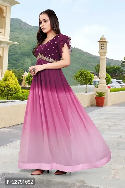 Women Embroidered Georgette Anarkali GOWNS  (WINE)-thumb4