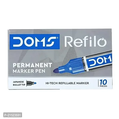 Best Quality Doms Refilo Non-Toxic Hi-Tech Refillable Permanent Marker Pen (Blue X 10 Pcs.)