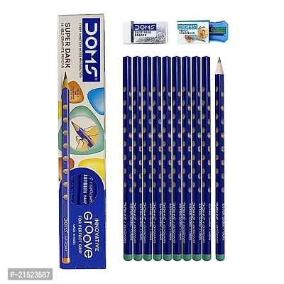 Best Quality Doms Groove Hb/2 Super Dark Graphite Pencil Box Pack - Innovative Groove For Perfect Grip - Free Eraser  Sharpner Inside - Pack Of 10 Pencils