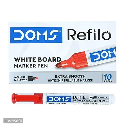 Best Quality Doms Refilo Non-Toxic Hi-Tech Refillable White Board Marker Pen (Red X 10 Set)