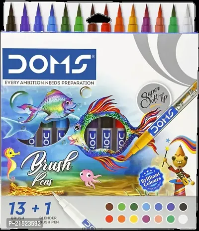 Best Quality Doms 14 Shades Brush Pen Box Pack Brush Tip Nib Sketch Pens (Set Of 1, Multicolor)-thumb0