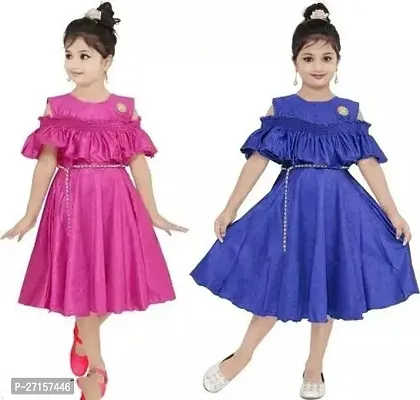 Elegant Crepe Solid Frocks For Girls- Pack of 2-thumb0