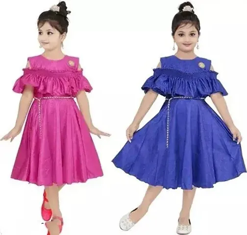 Elegant Crepe Solid Frocks For Girls- Pack of 2