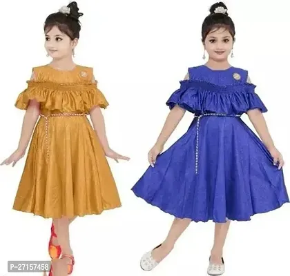 Elegant Crepe Solid Frocks For Girls- Pack of 2