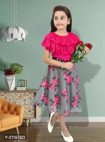 Elegant Pink Crepe Printed Frocks For Girls-thumb0