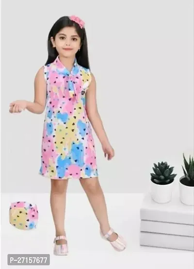 Elegant Crepe Printed Dresses with Handbags For Girls-thumb0