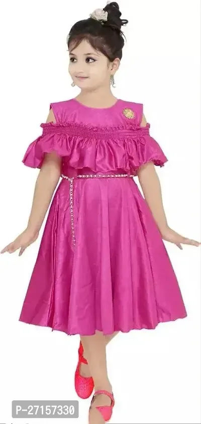 Elegant Magenta Crepe Solid Frocks For Girls-thumb0