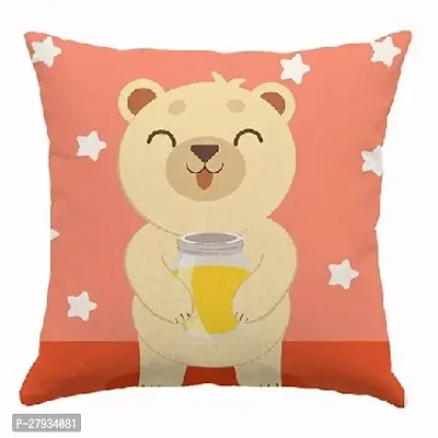 Smiley Teddy Printed Orange Cushion Cover-thumb0