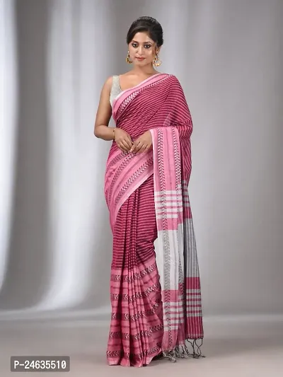 Elegant Khadi Cotton Striped Women Saree with Blouse Piece