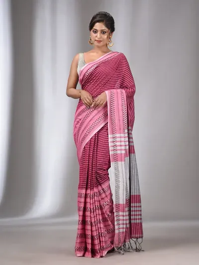 Elegant Khadi Striped Women Saree with Blouse Piece