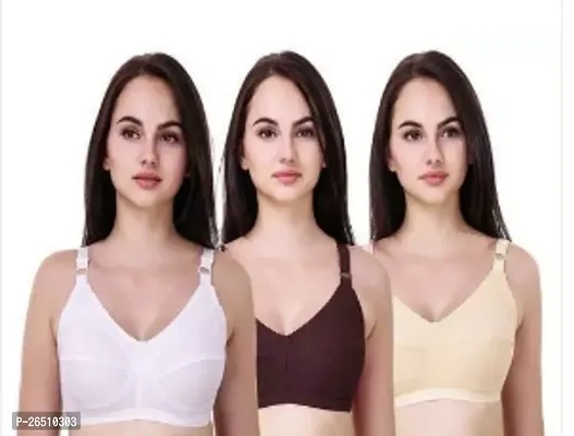 Stylish Cotton Blend Solid Non Padded Bras For Women Combo Of 3-thumb0